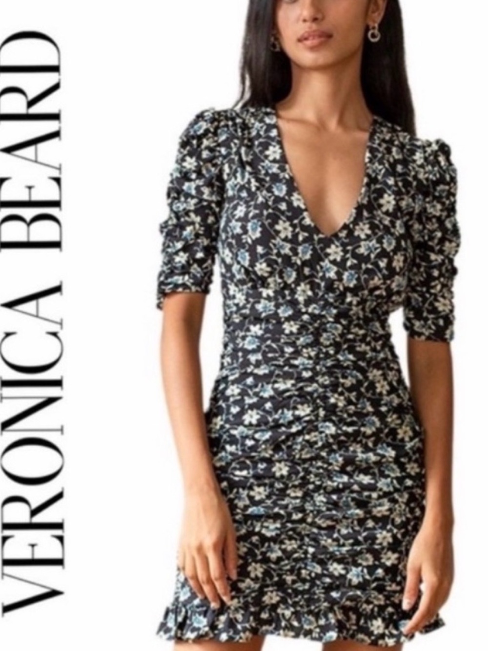 Veronica Beard Josephine Fil Coupe Ruched Silk Mini Dress Size 2 Floral Print